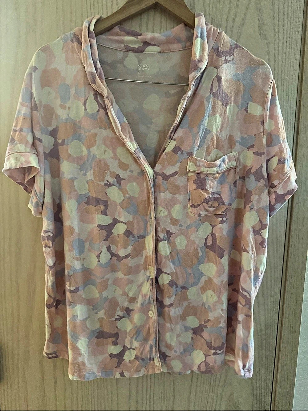 stats above Abstract Button Front Shorts Set Pink & Green XL